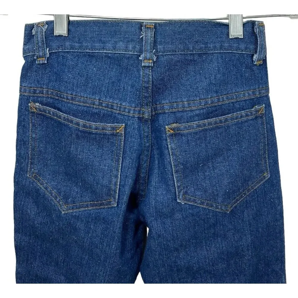Vintage 70s Sears Denim Jeans Kids Size 14 Slim Blue Perma Prest Western Rodeo